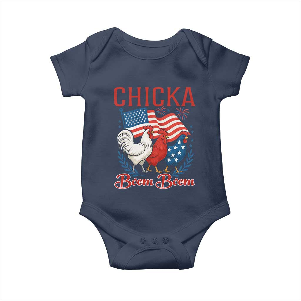 Chicka Boom Boom Patriotic Chicken Baby Onesie Funny Patriotic 4th of July Red White and Blue Farm - Wonder Print Shop