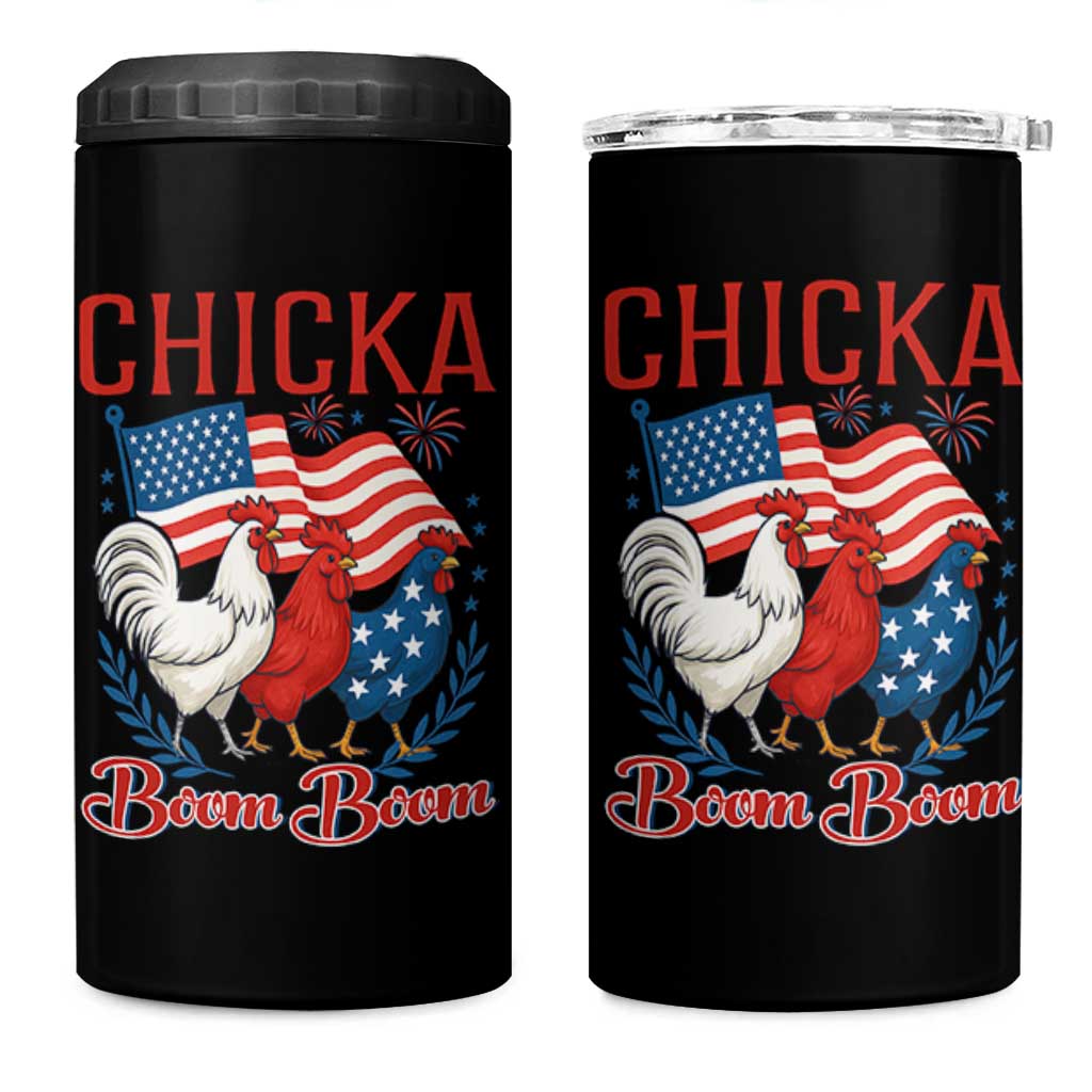 Chicka Boom Boom Patriotic Chicken 4 in 1 Can Cooler Tumbler Funny Patriotic 4th of July Red White and Blue Farm - Wonder Print Shop