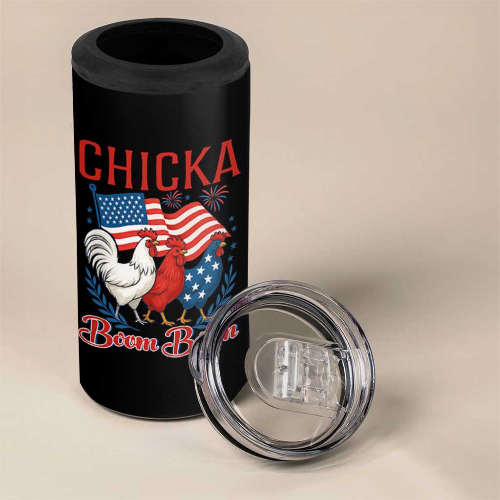 Chicka Boom Boom Patriotic Chicken 4 in 1 Can Cooler Tumbler Funny Patriotic 4th of July Red White and Blue Farm - Wonder Print Shop