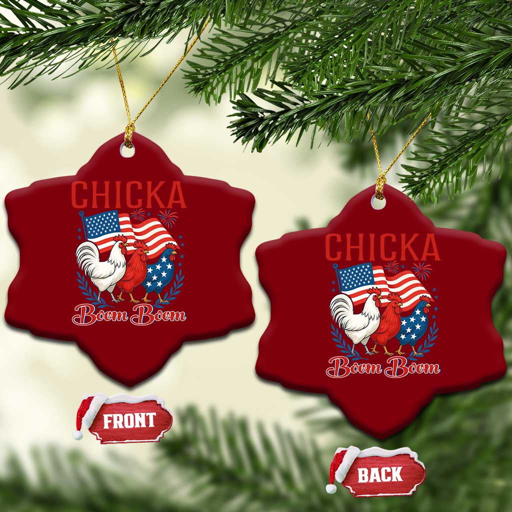 Chicka Boom Boom Patriotic Chicken Ceramic Ornament Funny Patriotic 4th of July Red White and Blue Farm - Wonder Print Shop