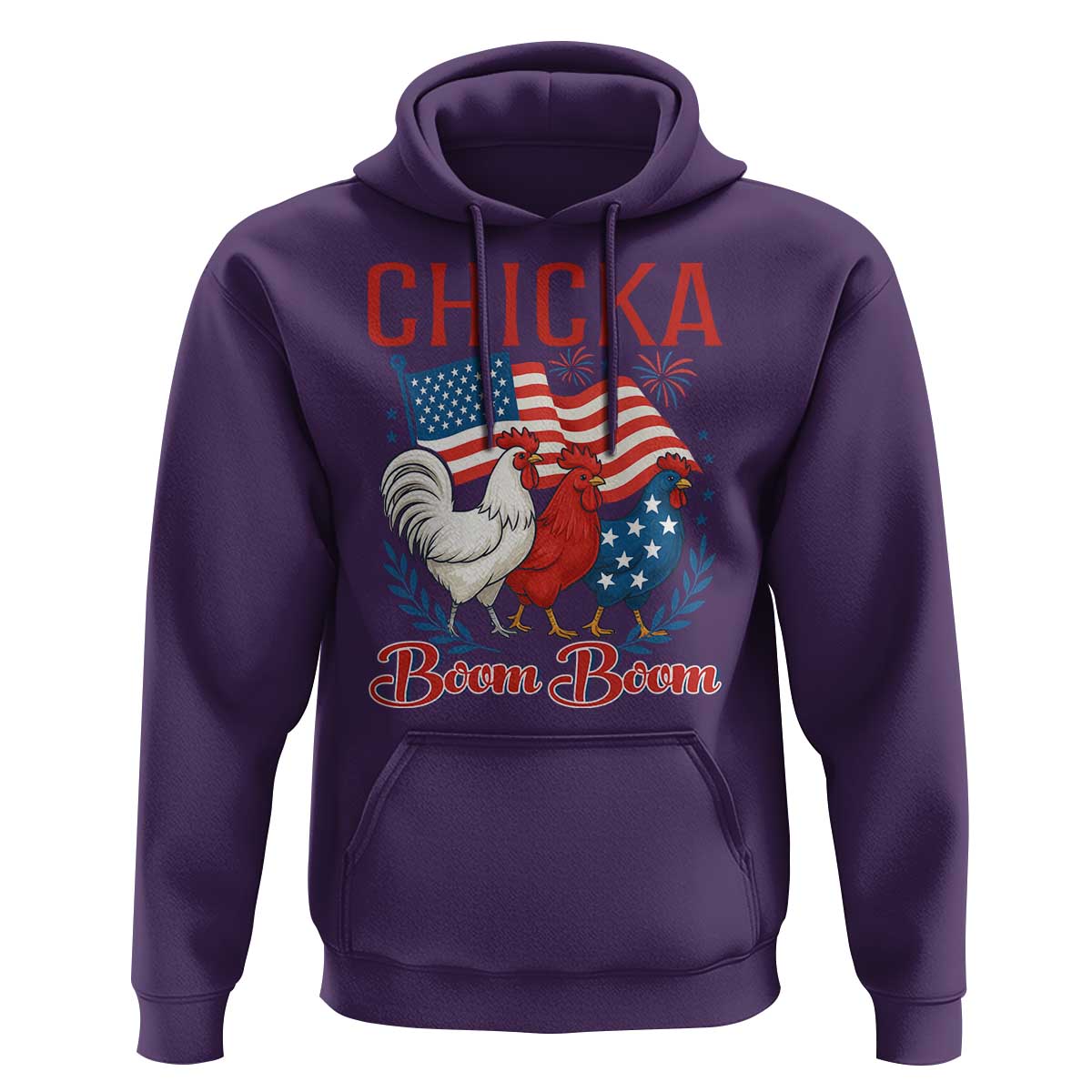 Chicka Boom Boom Patriotic Chicken Hoodie Funny Patriotic 4th of July Red White and Blue Farm - Wonder Print Shop