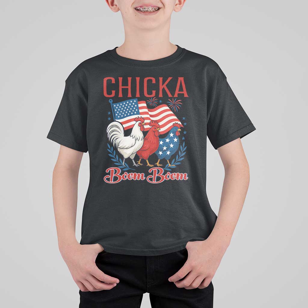 Chicka Boom Boom Patriotic Chicken T Shirt For Kid Funny Patriotic 4th of July Red White and Blue Farm - Wonder Print Shop