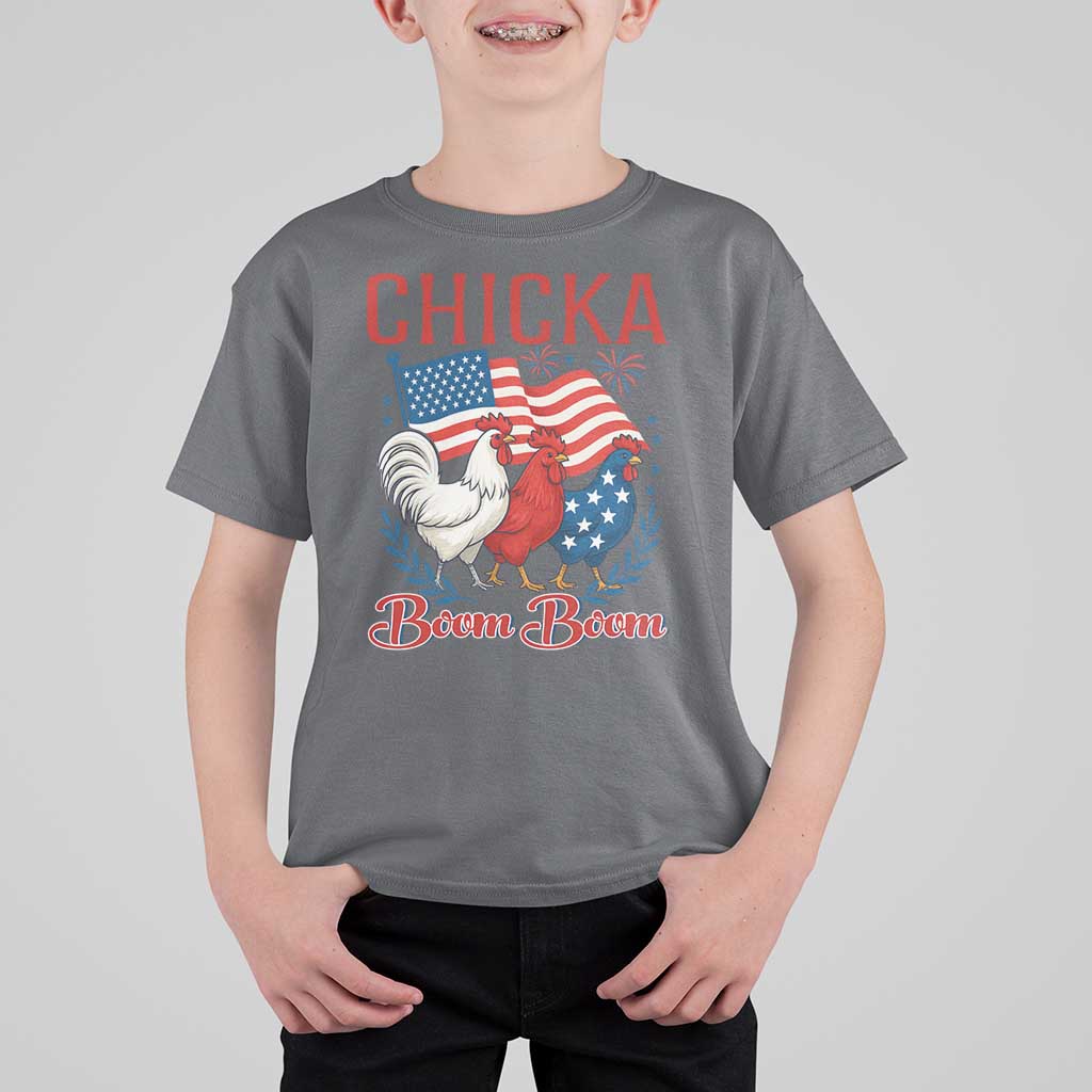 Chicka Boom Boom Patriotic Chicken T Shirt For Kid Funny Patriotic 4th of July Red White and Blue Farm - Wonder Print Shop