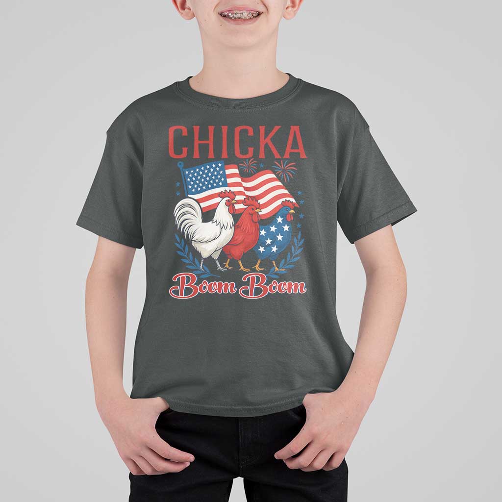 Chicka Boom Boom Patriotic Chicken T Shirt For Kid Funny Patriotic 4th of July Red White and Blue Farm - Wonder Print Shop