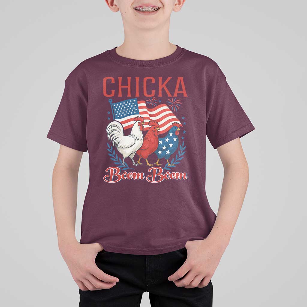 Chicka Boom Boom Patriotic Chicken T Shirt For Kid Funny Patriotic 4th of July Red White and Blue Farm - Wonder Print Shop