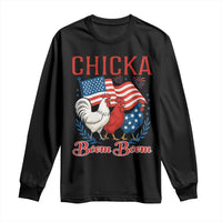 Chicka Boom Boom Patriotic Chicken Long Sleeve Shirt Funny Patriotic 4th of July Red White and Blue Farm - Wonder Print Shop