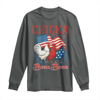Chicka Boom Boom Patriotic Chicken Long Sleeve Shirt Funny Patriotic 4th of July Red White and Blue Farm - Wonder Print Shop
