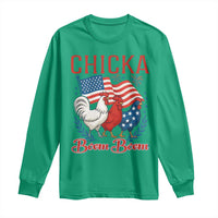 Chicka Boom Boom Patriotic Chicken Long Sleeve Shirt Funny Patriotic 4th of July Red White and Blue Farm - Wonder Print Shop