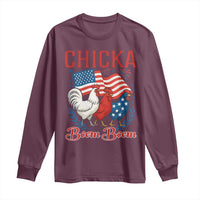 Chicka Boom Boom Patriotic Chicken Long Sleeve Shirt Funny Patriotic 4th of July Red White and Blue Farm - Wonder Print Shop
