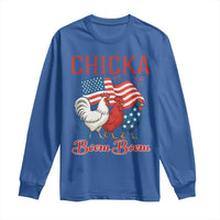 Chicka Boom Boom Patriotic Chicken Long Sleeve Shirt Funny Patriotic 4th of July Red White and Blue Farm - Wonder Print Shop