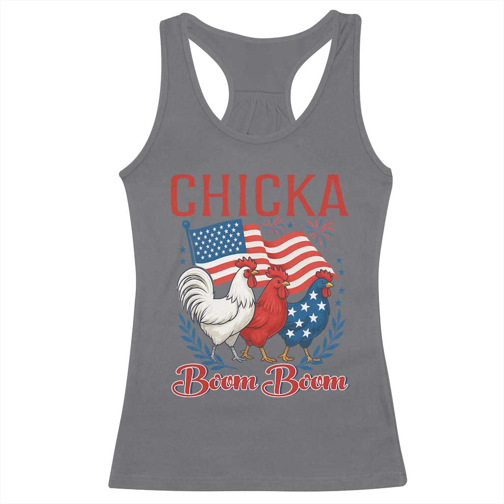 Chicka Boom Boom Patriotic Chicken Racerback Tank Top Funny Patriotic 4th of July Red White and Blue Farm - Wonder Print Shop