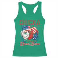 Chicka Boom Boom Patriotic Chicken Racerback Tank Top Funny Patriotic 4th of July Red White and Blue Farm - Wonder Print Shop