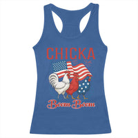 Chicka Boom Boom Patriotic Chicken Racerback Tank Top Funny Patriotic 4th of July Red White and Blue Farm - Wonder Print Shop