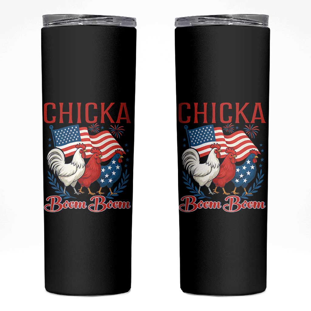 Chicka Boom Boom Patriotic Chicken Skinny Tumbler Funny Patriotic 4th of July Red White and Blue Farm - Wonder Print Shop
