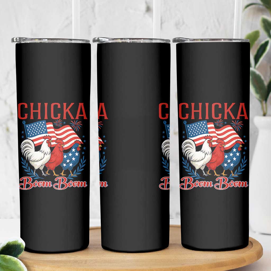 Chicka Boom Boom Patriotic Chicken Skinny Tumbler Funny Patriotic 4th of July Red White and Blue Farm - Wonder Print Shop
