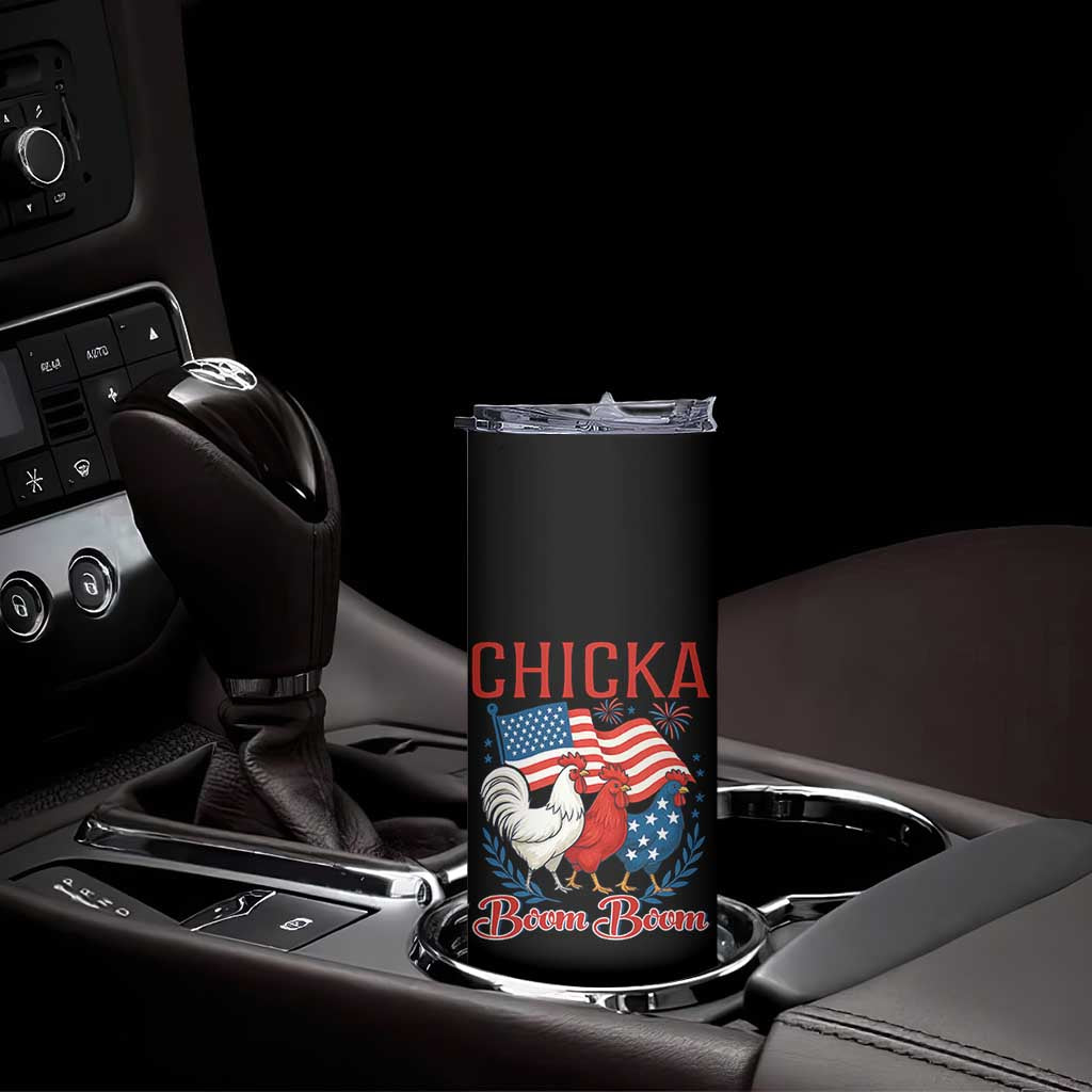 Chicka Boom Boom Patriotic Chicken Skinny Tumbler Funny Patriotic 4th of July Red White and Blue Farm - Wonder Print Shop