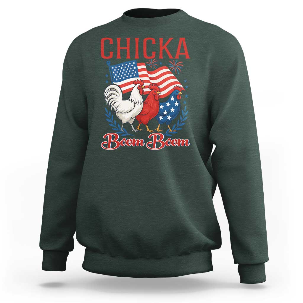 Chicka Boom Boom Patriotic Chicken Sweatshirt Funny Patriotic 4th of July Red White and Blue Farm - Wonder Print Shop