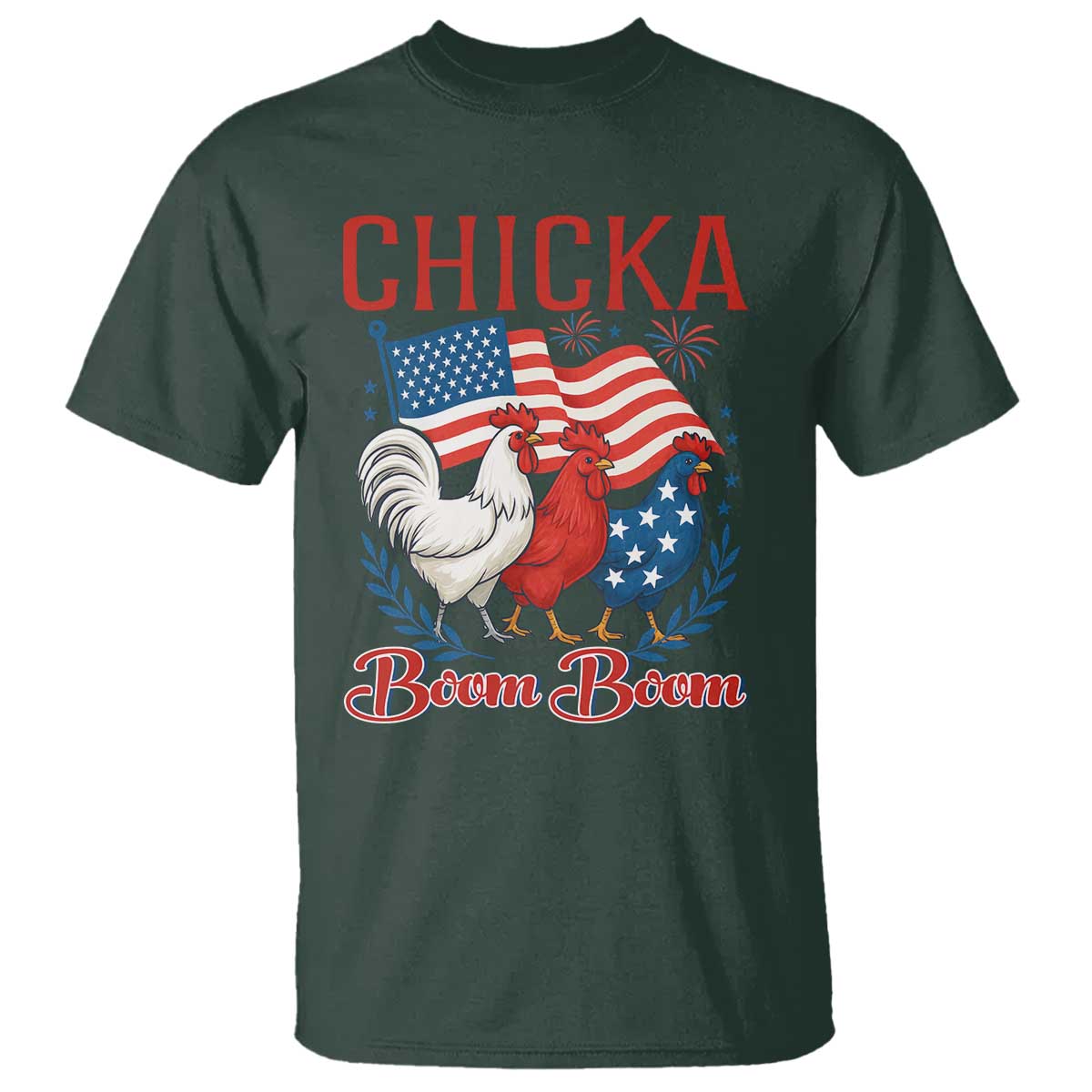 Chicka Boom Boom Patriotic Chicken T Shirt Funny Patriotic 4th of July Red White and Blue Farm - Wonder Print Shop