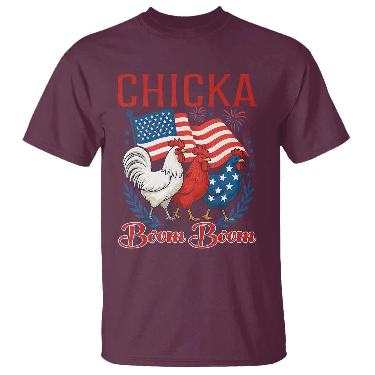 Chicka Boom Boom Patriotic Chicken T Shirt Funny Patriotic 4th of July Red White and Blue Farm - Wonder Print Shop