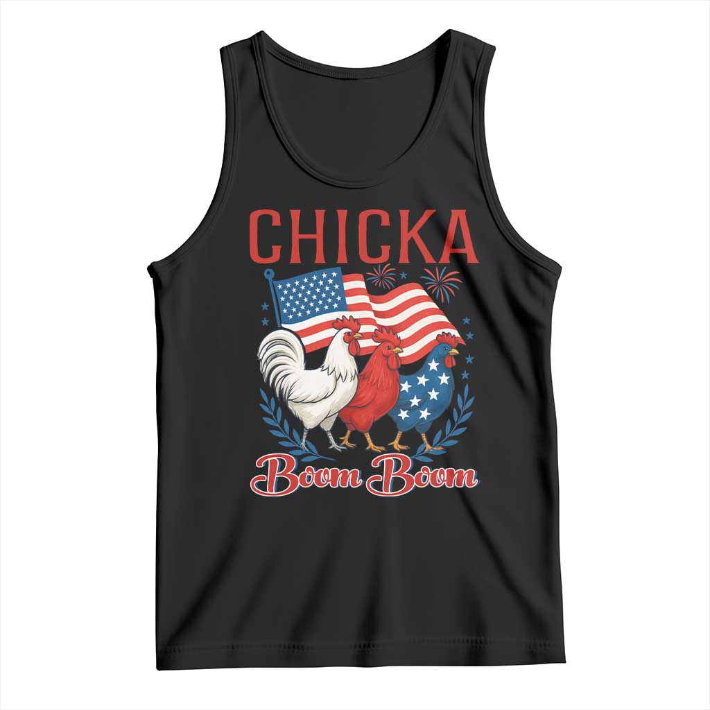 Chicka Boom Boom Patriotic Chicken Tank Top Funny Patriotic 4th of July Red White and Blue Farm - Wonder Print Shop