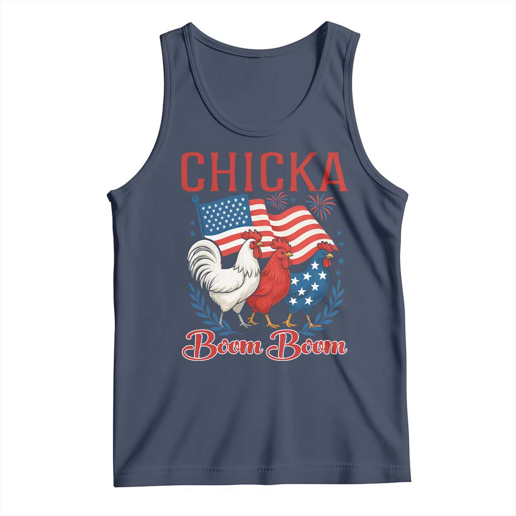 Chicka Boom Boom Patriotic Chicken Tank Top Funny Patriotic 4th of July Red White and Blue Farm - Wonder Print Shop