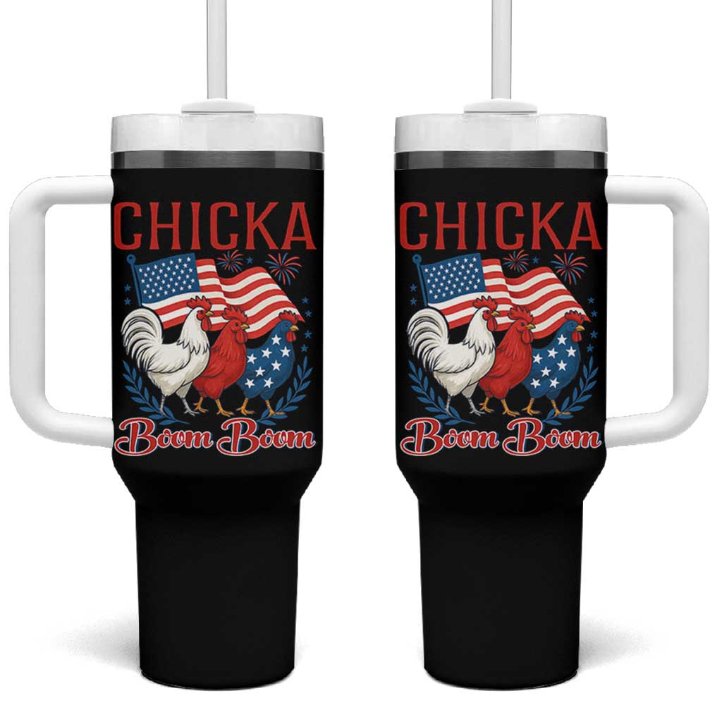 Chicka Boom Boom Patriotic Chicken Tumbler With Handle Funny Patriotic 4th of July Red White and Blue Farm - Wonder Print Shop