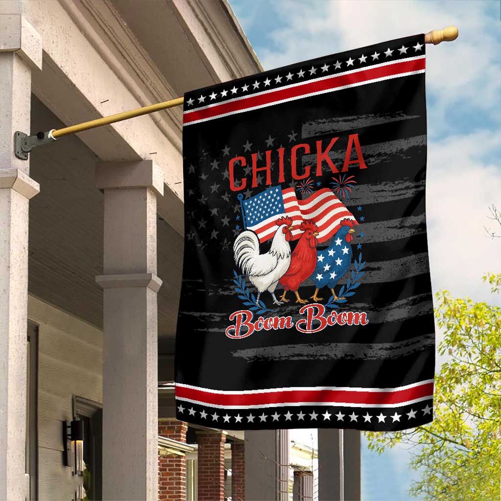 Chicka Boom Boom Patriotic Chicken Garden Flag Funny Patriotic 4th of July Red White and Blue Farm