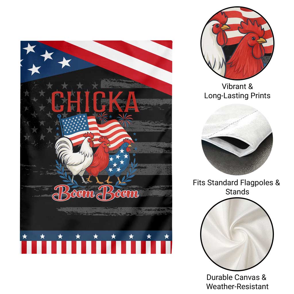 Chicka Boom Boom Patriotic Chicken Garden Flag Funny Patriotic 4th of July Red White and Blue Farm