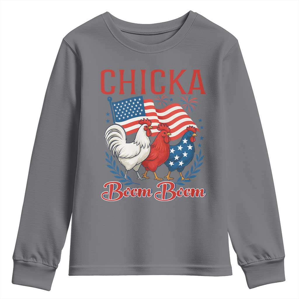 Chicka Boom Boom Patriotic Chicken Youth Sweatshirt Funny Patriotic 4th of July Red White and Blue Farm - Wonder Print Shop