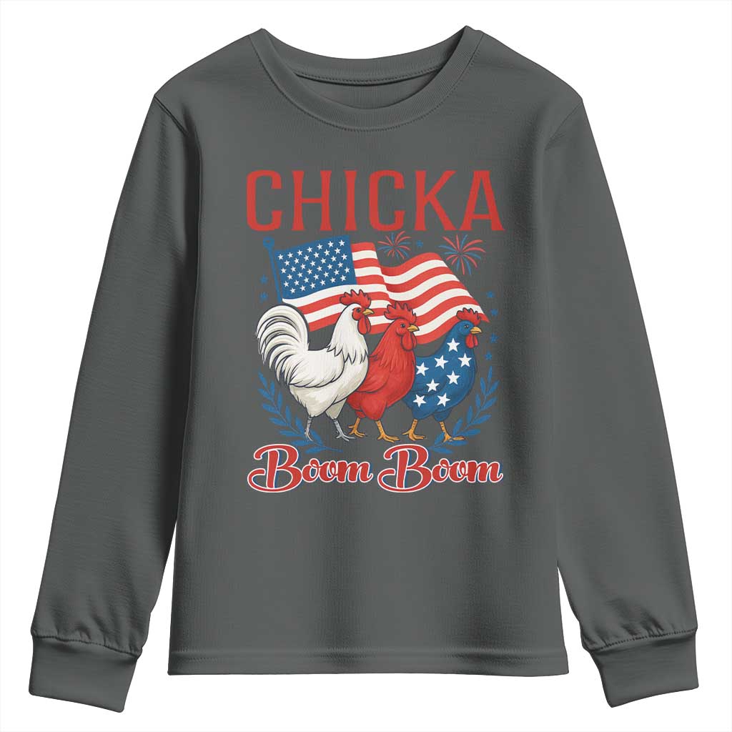 Chicka Boom Boom Patriotic Chicken Youth Sweatshirt Funny Patriotic 4th of July Red White and Blue Farm - Wonder Print Shop