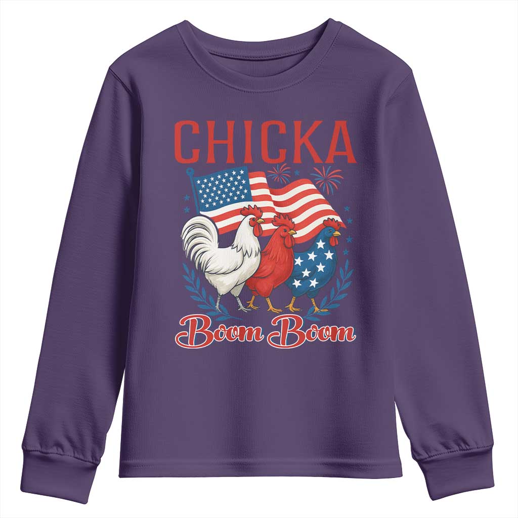 Chicka Boom Boom Patriotic Chicken Youth Sweatshirt Funny Patriotic 4th of July Red White and Blue Farm - Wonder Print Shop