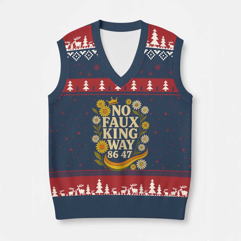 No Faux King Way 8647 V-Neck Knit Sweater Vest Subtle Resist 70s Retro Floral - Wonder Print Shop