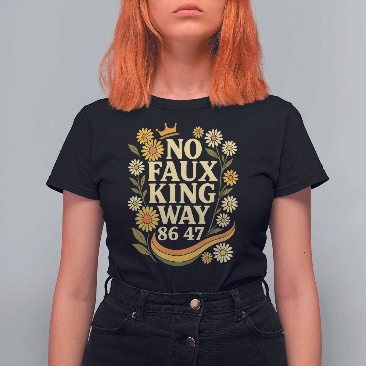 No Faux King Way 8647 T Shirt For Women Subtle Resist 70s Retro Floral - Wonder Print Shop