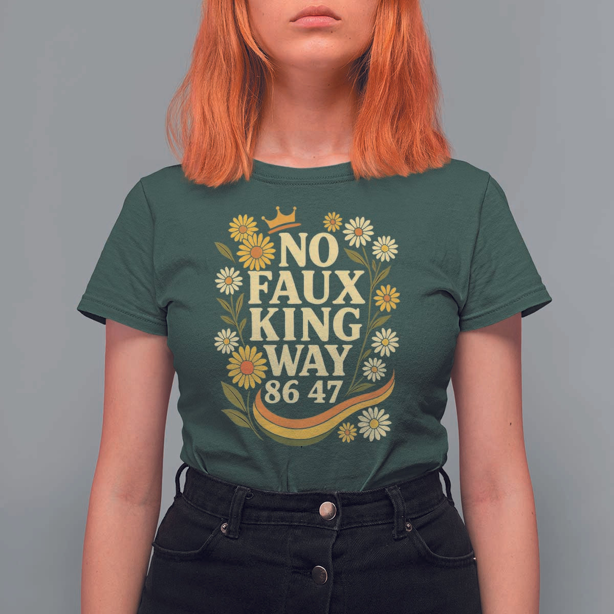 No Faux King Way 8647 T Shirt For Women Subtle Resist 70s Retro Floral - Wonder Print Shop