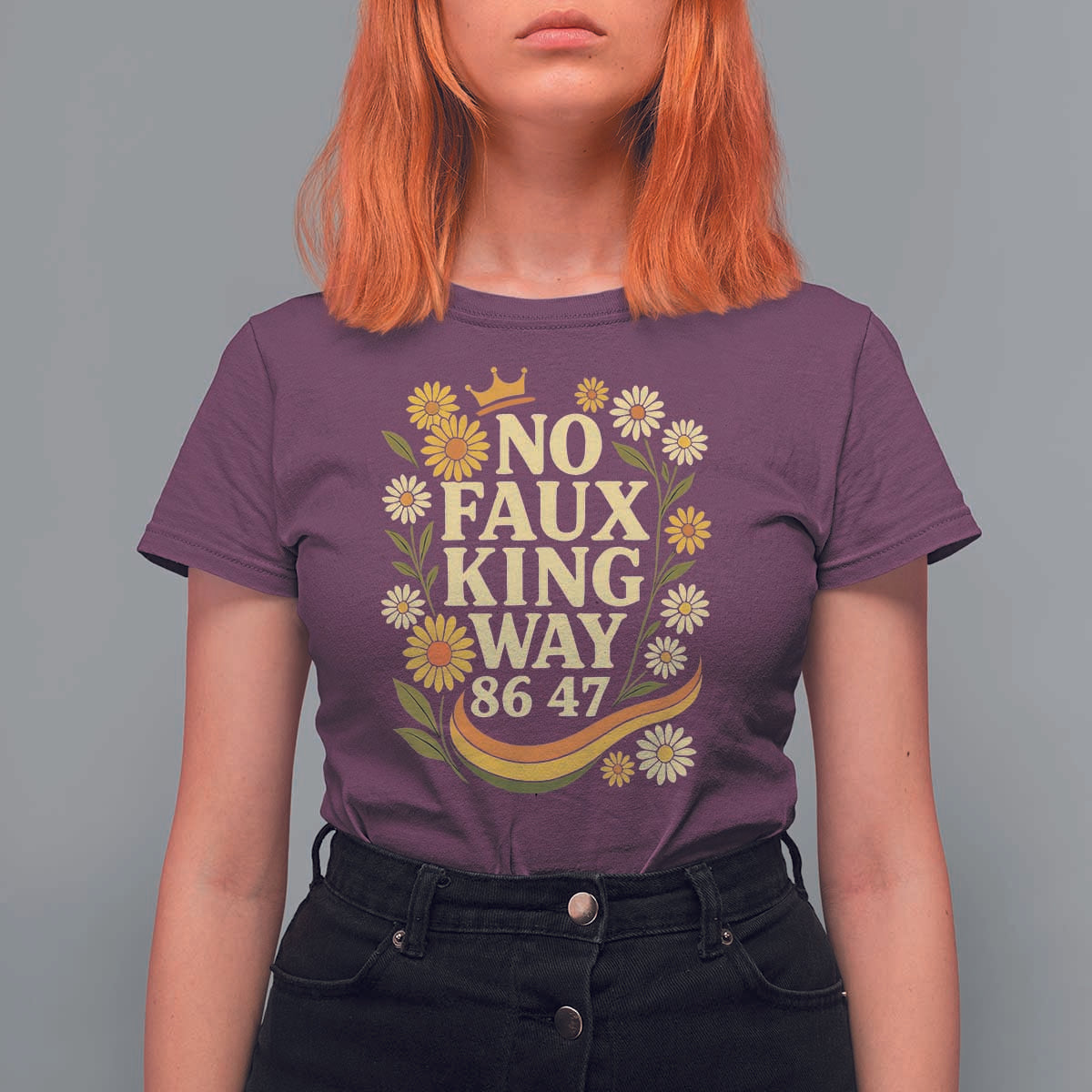 No Faux King Way 8647 T Shirt For Women Subtle Resist 70s Retro Floral - Wonder Print Shop