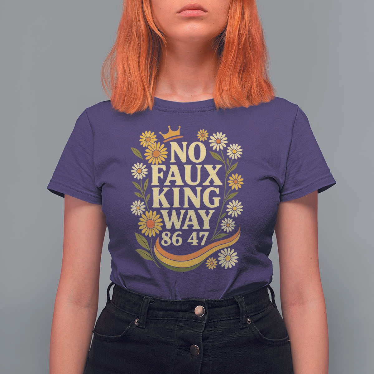 No Faux King Way 8647 T Shirt For Women Subtle Resist 70s Retro Floral - Wonder Print Shop