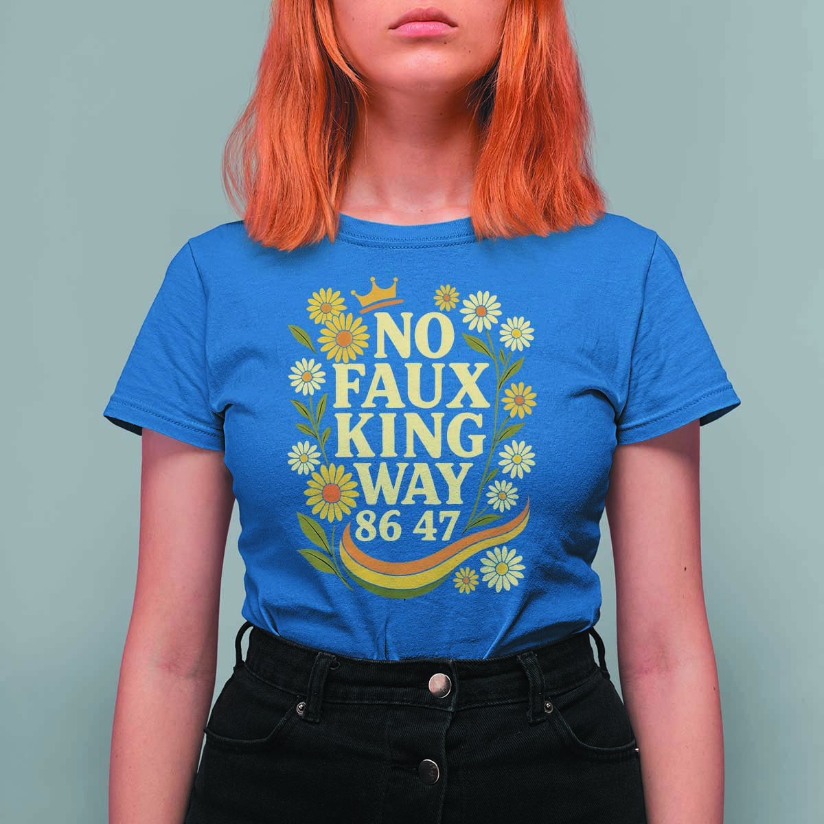 No Faux King Way 8647 T Shirt For Women Subtle Resist 70s Retro Floral - Wonder Print Shop