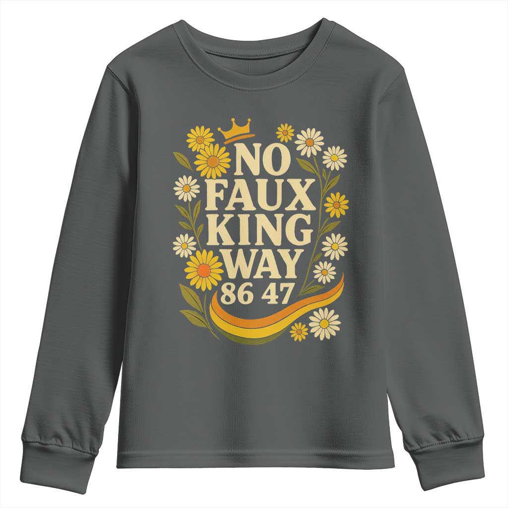 No Faux King Way 8647 Youth Sweatshirt Subtle Resist 70s Retro Floral - Wonder Print Shop