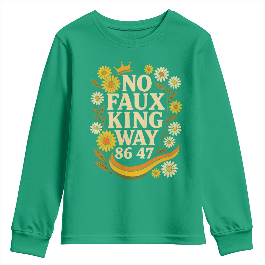 No Faux King Way 8647 Youth Sweatshirt Subtle Resist 70s Retro Floral - Wonder Print Shop