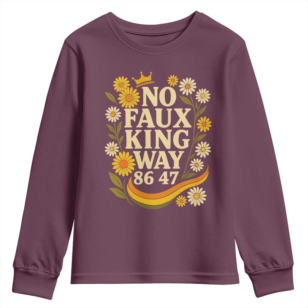 No Faux King Way 8647 Youth Sweatshirt Subtle Resist 70s Retro Floral - Wonder Print Shop