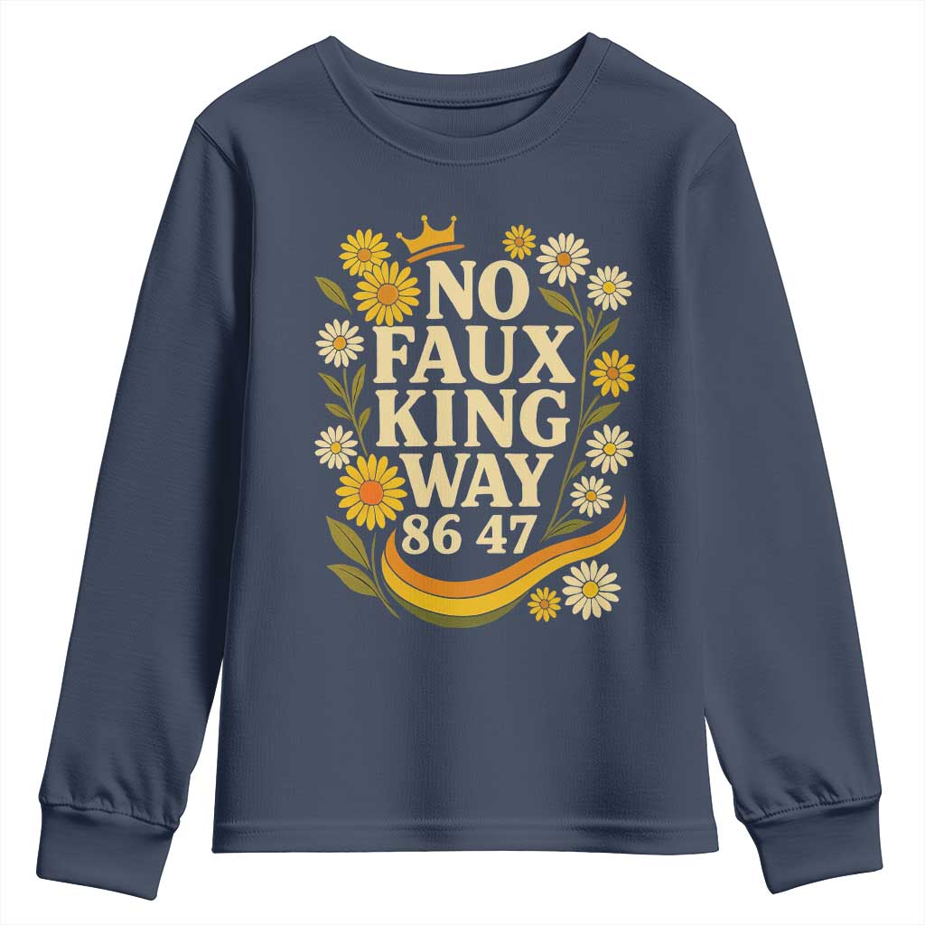 No Faux King Way 8647 Youth Sweatshirt Subtle Resist 70s Retro Floral - Wonder Print Shop