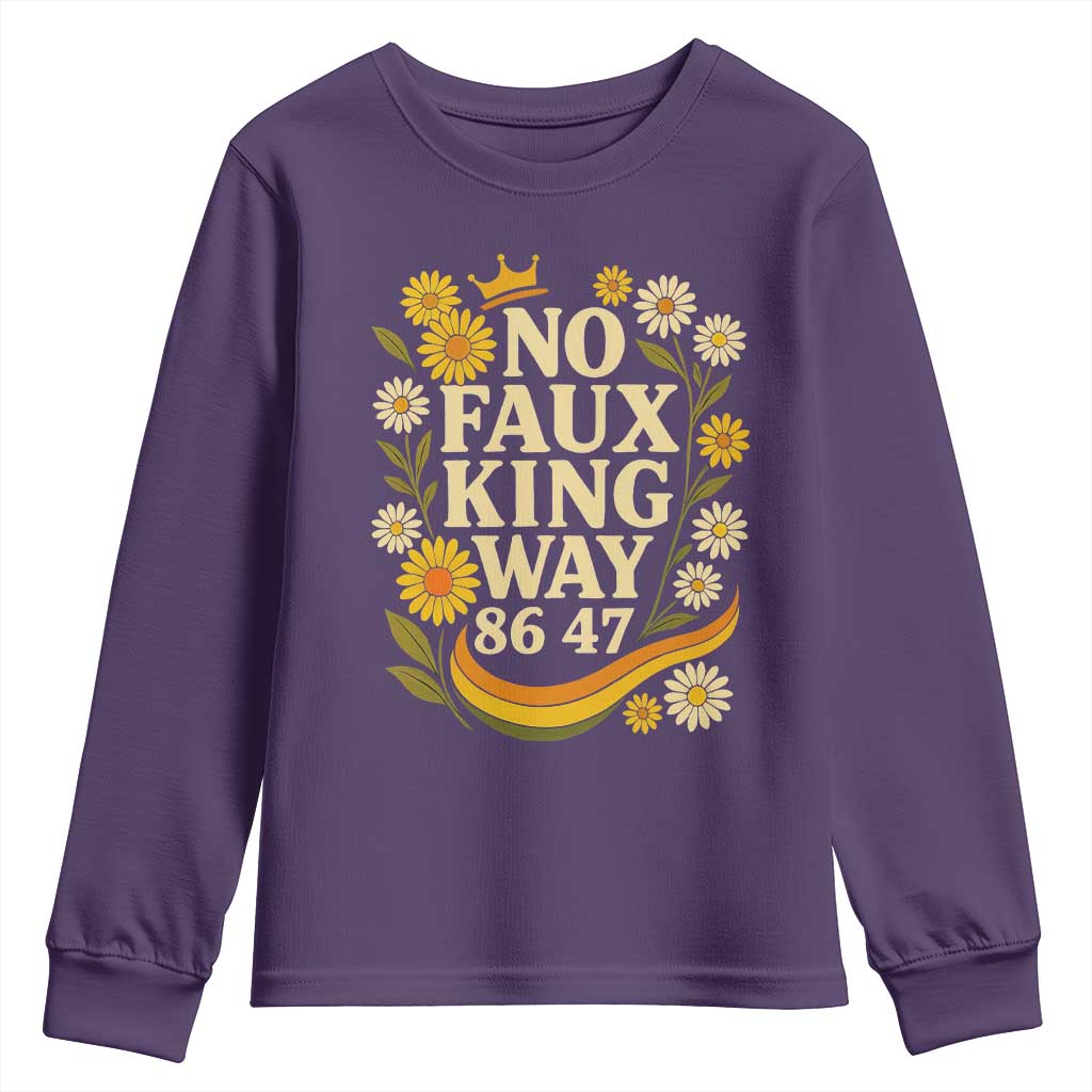 No Faux King Way 8647 Youth Sweatshirt Subtle Resist 70s Retro Floral - Wonder Print Shop