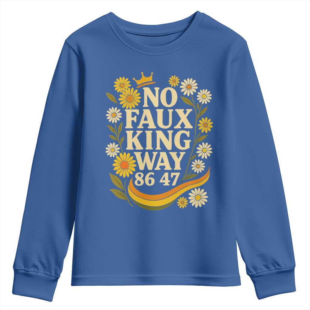 No Faux King Way 8647 Youth Sweatshirt Subtle Resist 70s Retro Floral - Wonder Print Shop