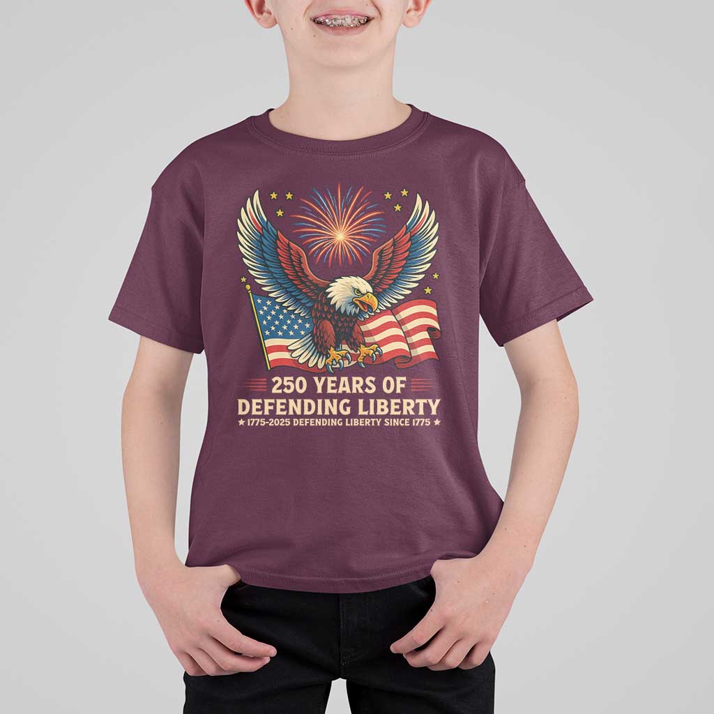 Patriotic Eagle US Army 250th Anniversary T Shirt For Kid 250 Years of Defending Liberty 1775 2025 - Wonder Print Shop