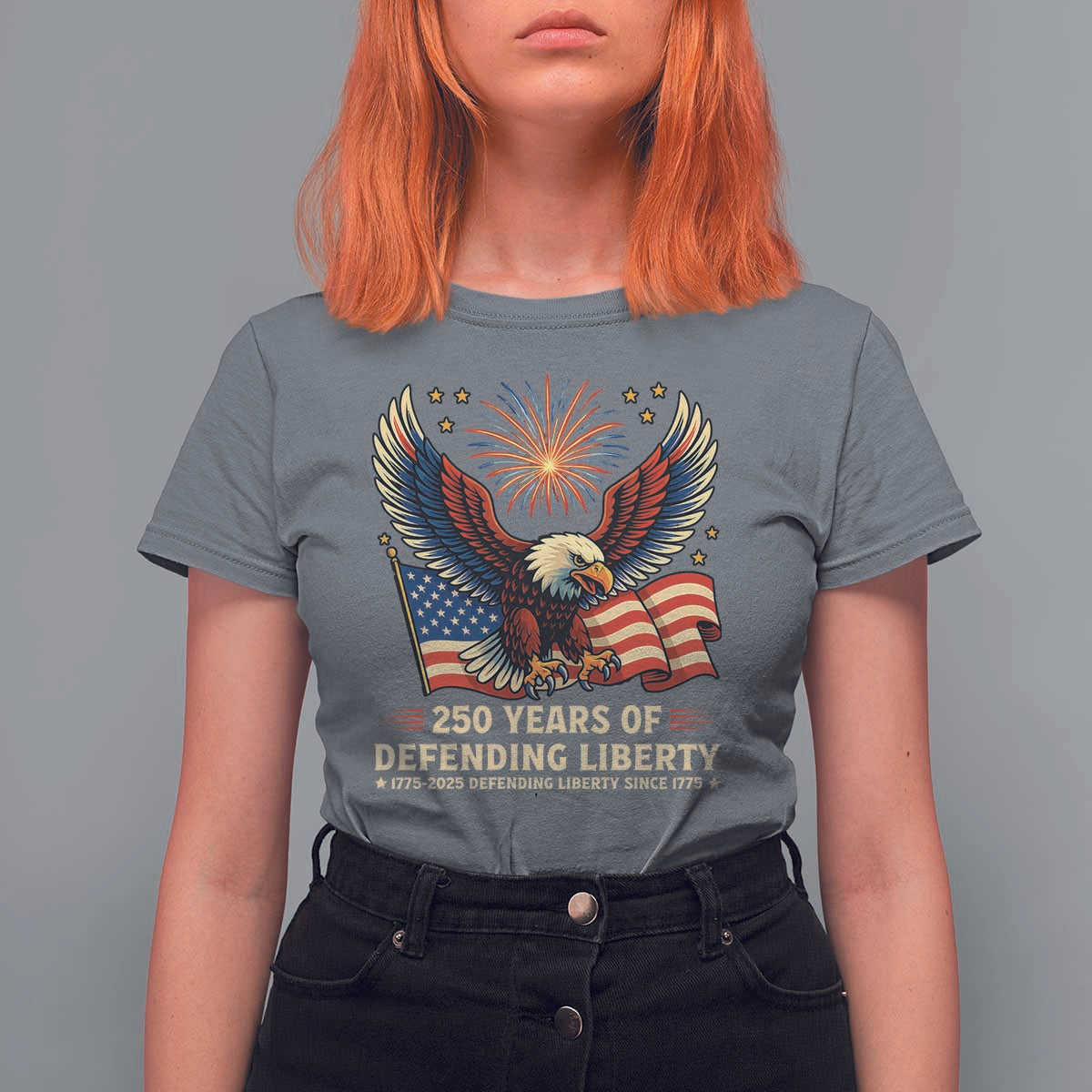 Patriotic Eagle US Army 250th Anniversary T Shirt For Women 250 Years of Defending Liberty 1775 2025 - Wonder Print Shop