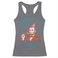 Funny 4th of July Satire Racerback Tank Top Democracy Is Dying But Hey Nice Fireworks Abe Lincoln