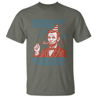 Funny 4th of July Satire T Shirt Democracy Is Dying But Hey Nice Fireworks Abe Lincoln