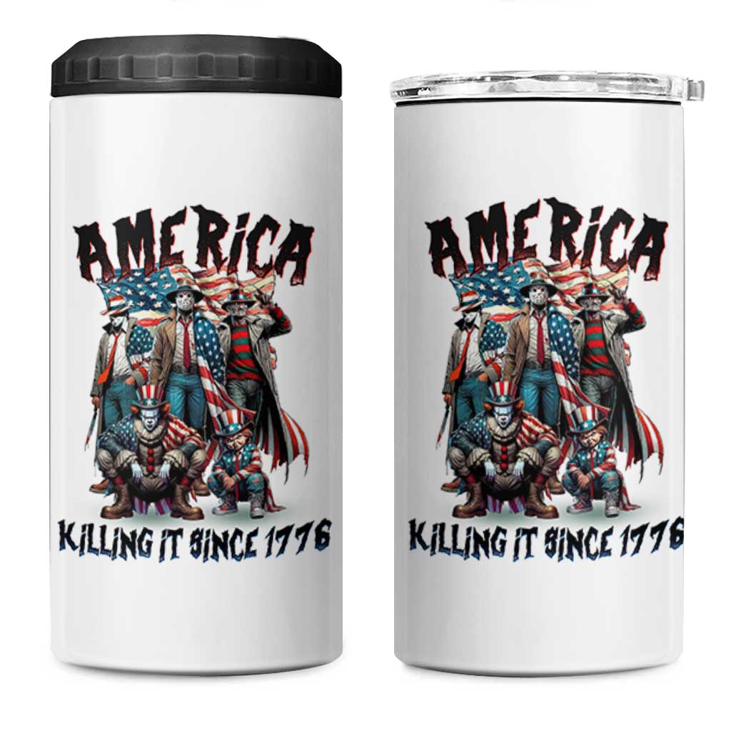 Patriotic Horror Mashup 4 in 1 Can Cooler Tumbler America Killing It Since 1776