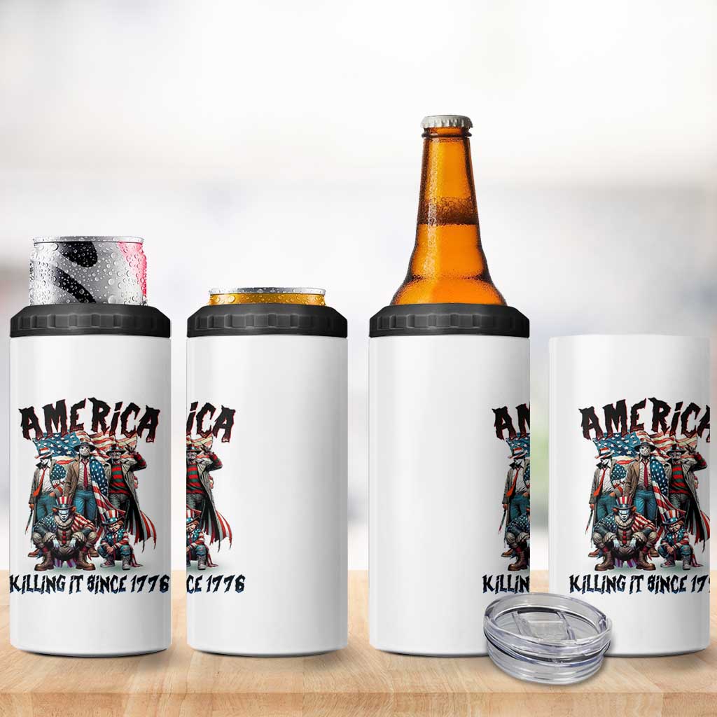 Patriotic Horror Mashup 4 in 1 Can Cooler Tumbler America Killing It Since 1776