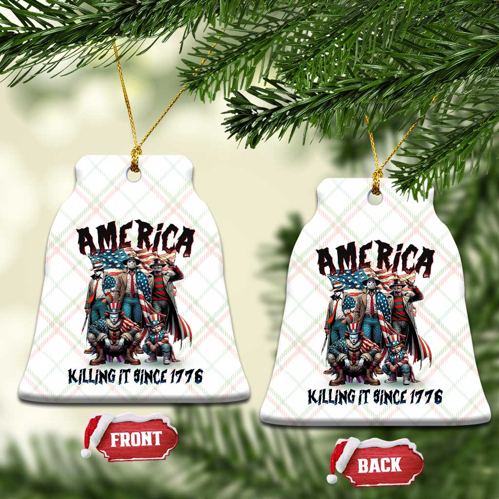 Patriotic Horror Mashup Ceramic Ornament America Killing It Since 1776 - Wonder Print Shop